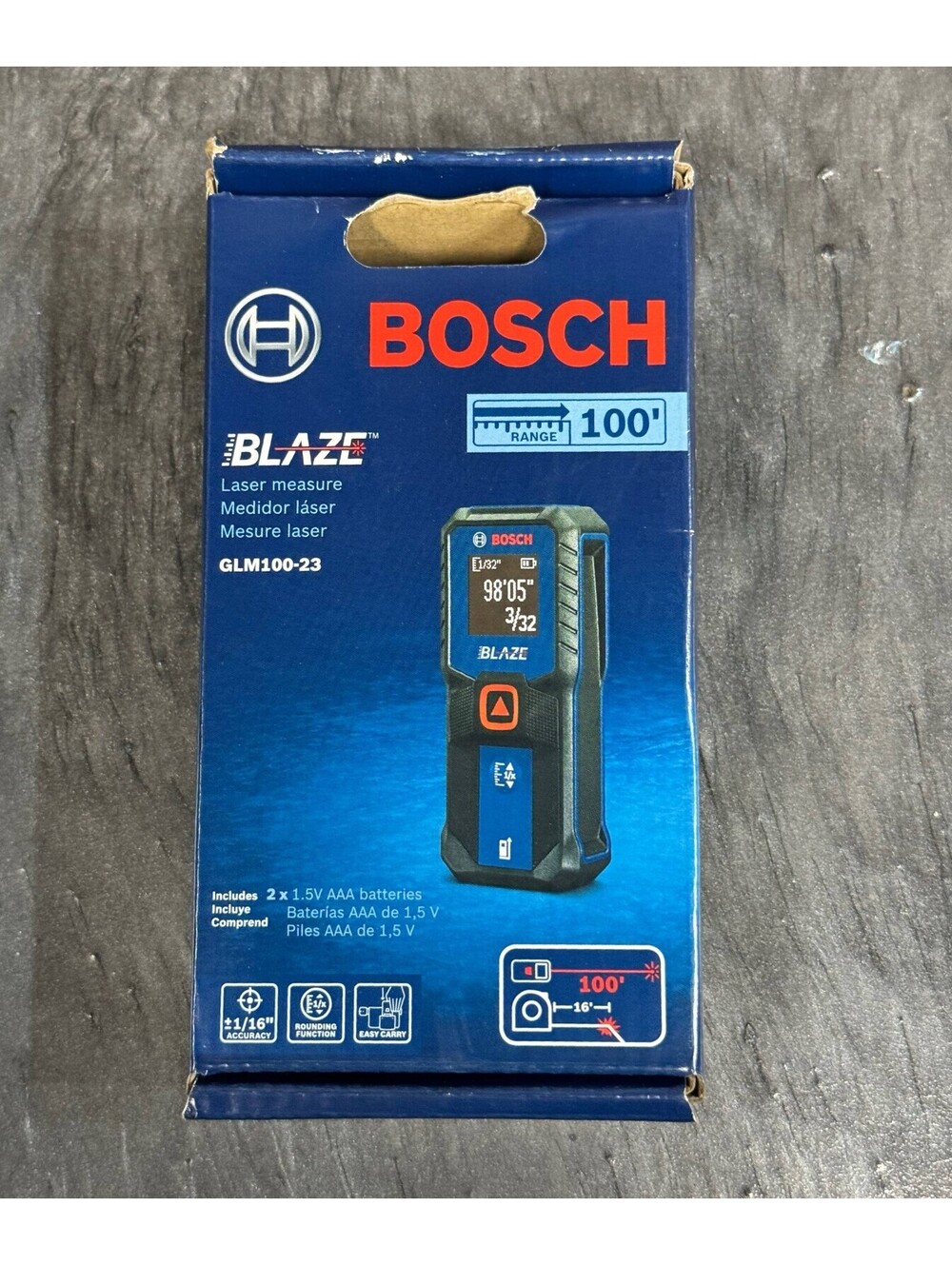 NEW Bosch Blaze 100ft Backlit Laser Measure Blue (GLM100-23)